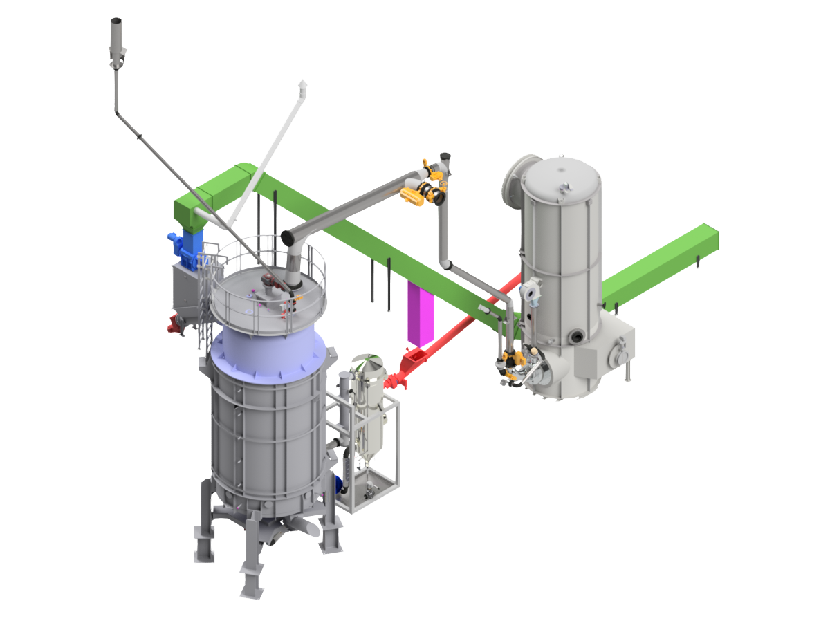 Rendering des Gegenstromvergasers und der Brennkammer des Kombi Power Systems